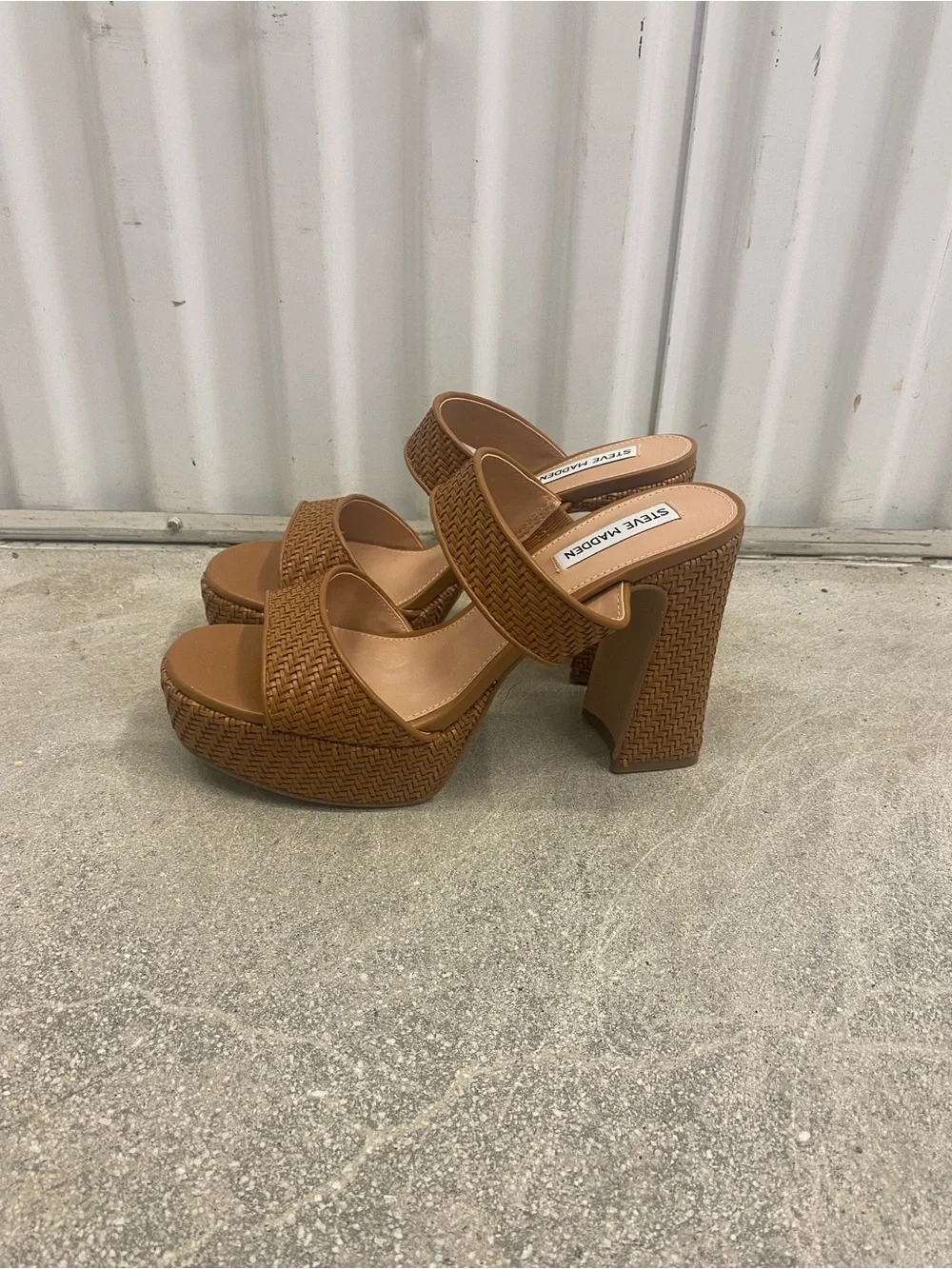 NEW Steve Madden Women's Tan Woven Platform Heeled Sandals, Size 9